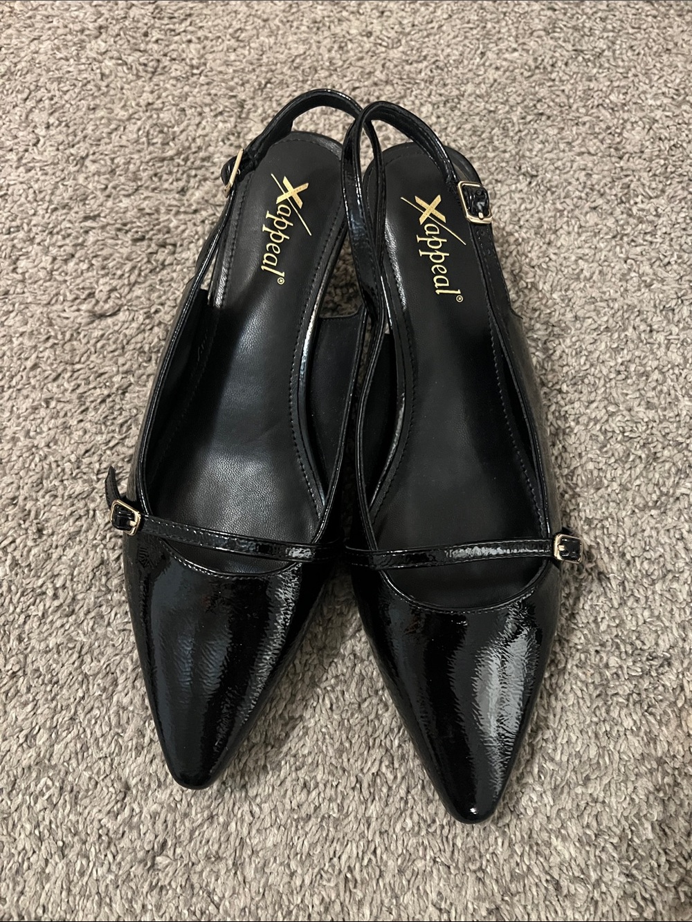 Xappeal Black Patent Pointed Slingback Flats